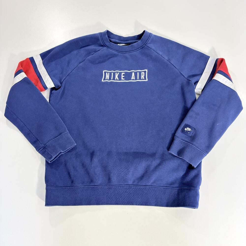 Vintage Nike Air Crewneck Sweatshirt Youth XL Blue Red White Stripe Pullover Y2K
